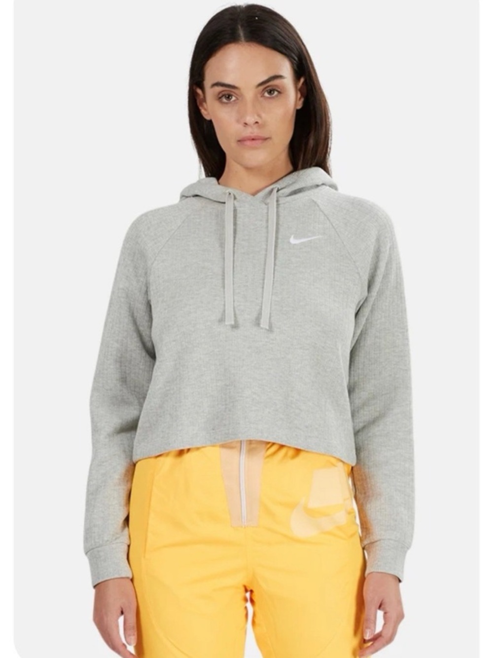 Nike Light Grey Cropped Hooded Ribbed Sweatshirt